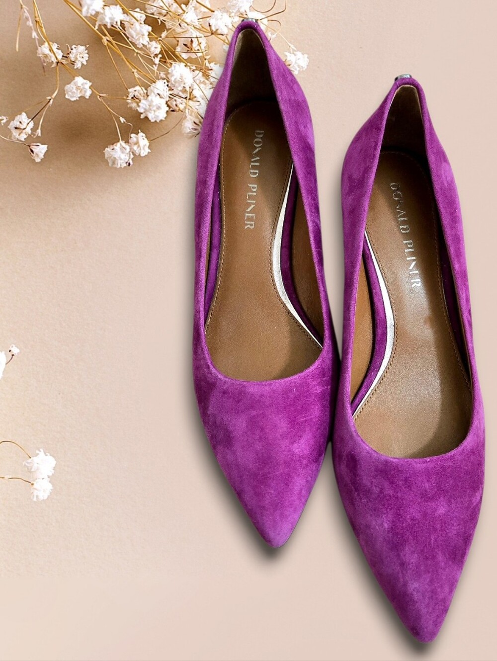 Donald Pliner Suzette Purple Suede Pointed Toe Block Heel Pumps Sz 9.5 - Picture 4 of 8